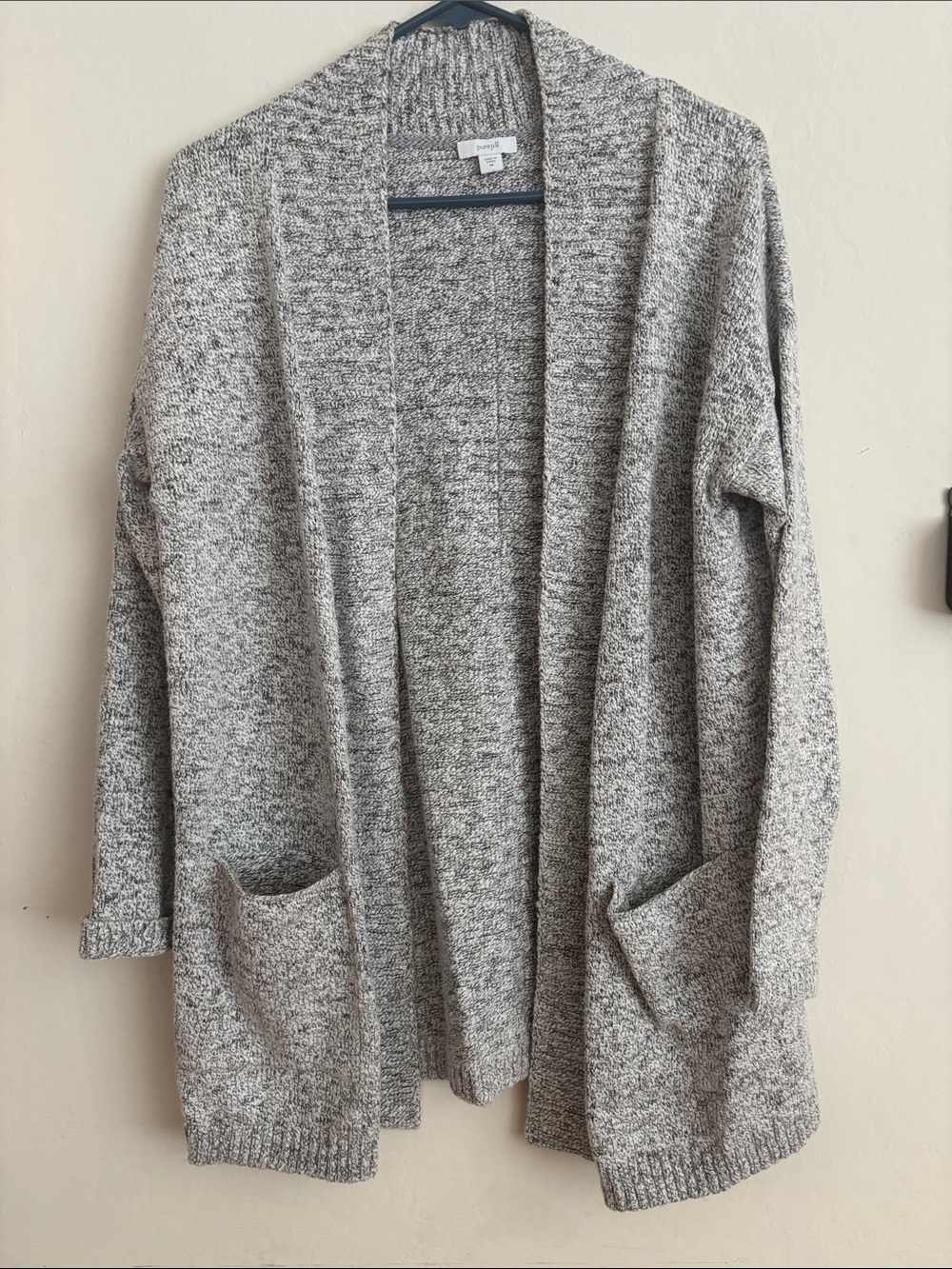 Pure Jill Cozy Heather Gray Open Front Pocket Cardigan Sweater